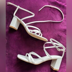 Elegant White Strappy Sandals with Block Heel